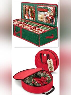 Holiday Storage Organizer Set - 2 Pack Wreath Storage & Gift Wrap Organizer NWT